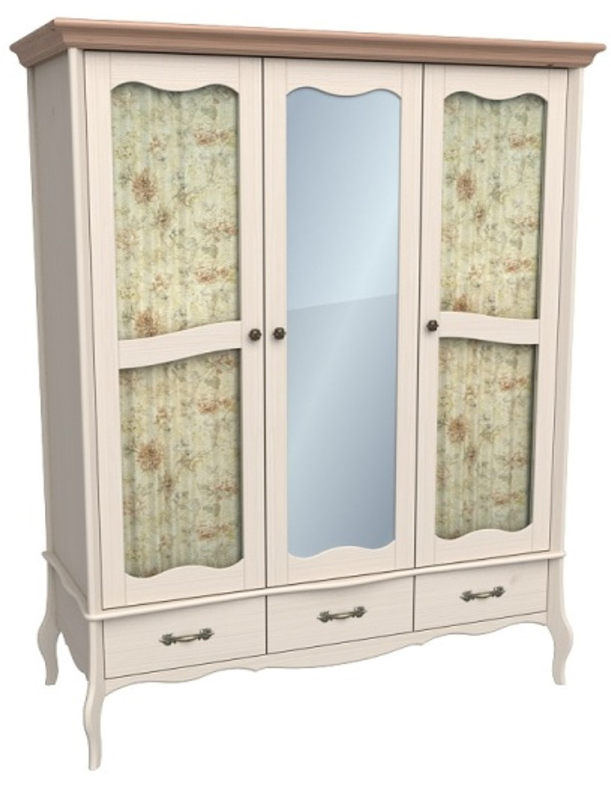 Шкаф трехдверный со стеклянными дверями и зеркалом "Лебо"