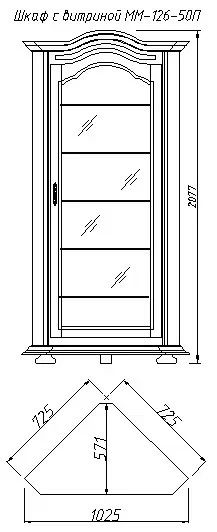 Витрина угловая "Давиль" ММ 126-50П ст.декор №0
