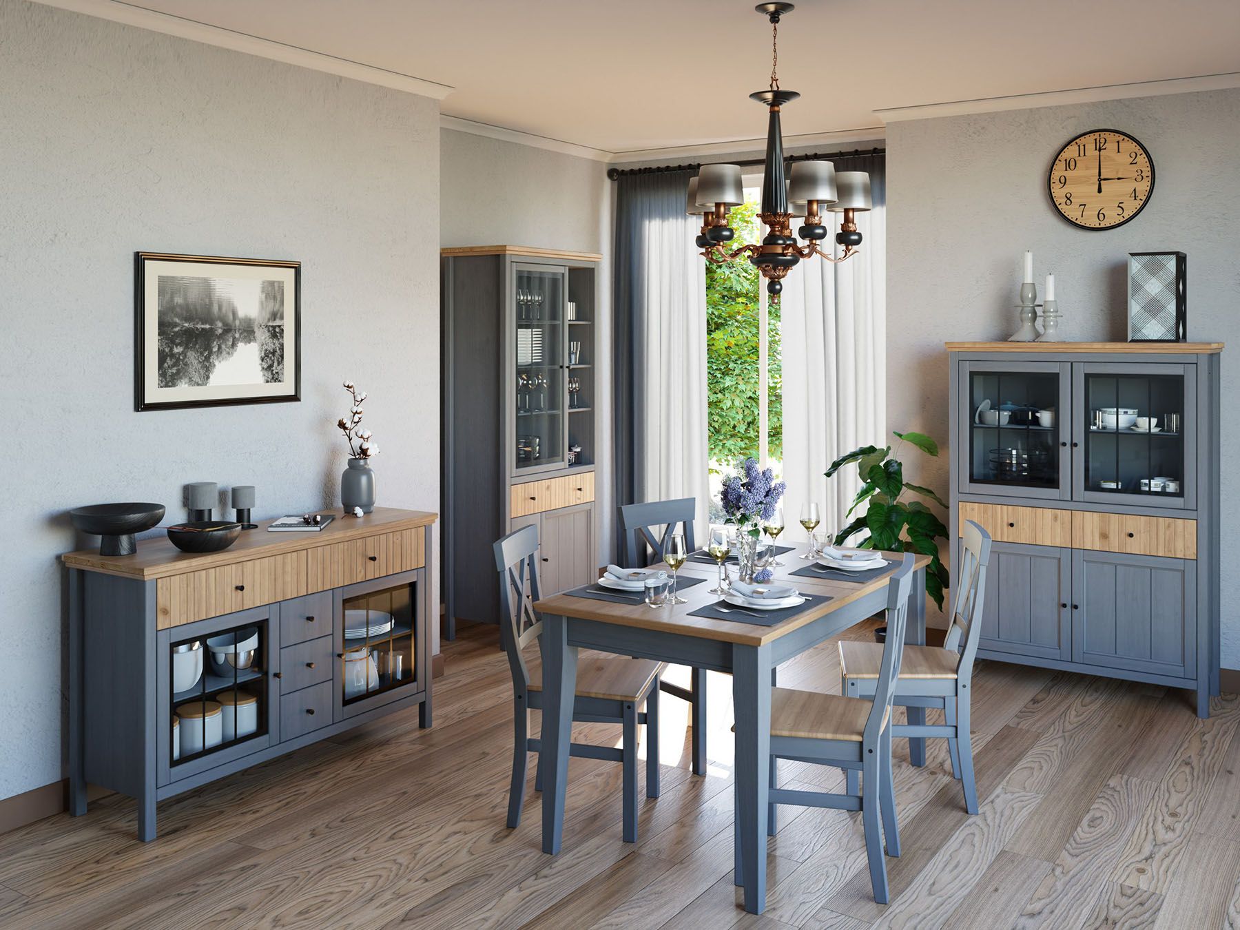 Шкаф для посуды "Сканди" 1113СТЧ стеклянная и глухая двери №5