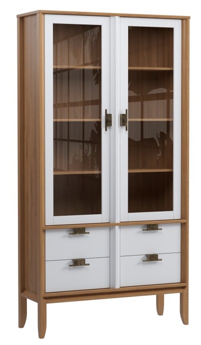 Шкаф для посуды "Бридж" широкий с 2-мя стеклянными дверями и 4-мя ящиками