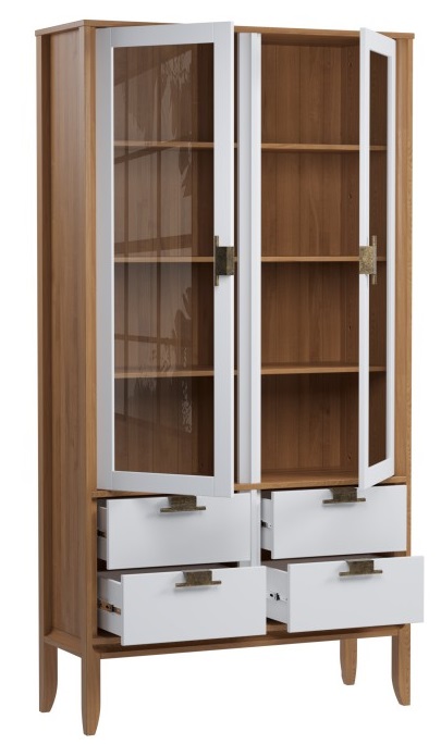 Шкаф для посуды "Бридж" широкий с 2-мя стеклянными дверями и 4-мя ящиками №0