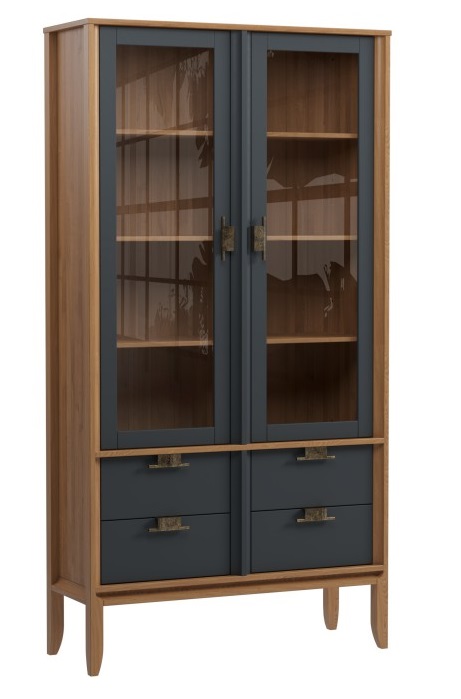 Шкаф для посуды "Бридж" широкий с 2-мя стеклянными дверями и 4-мя ящиками №1