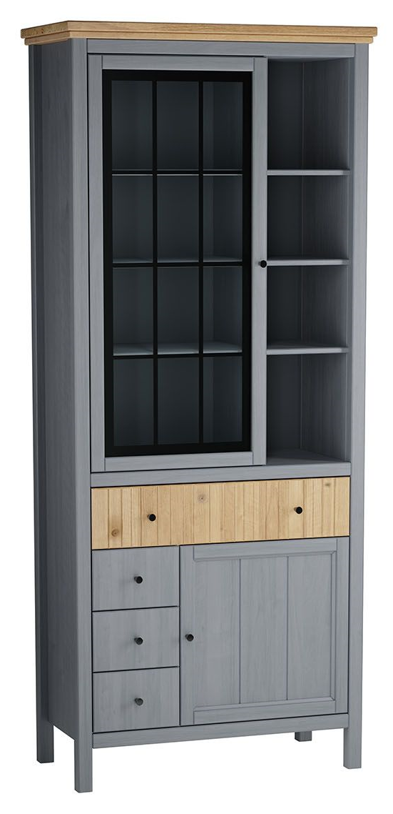 Шкаф для посуды "Сканди" 1113СТЧ стеклянная и глухая двери