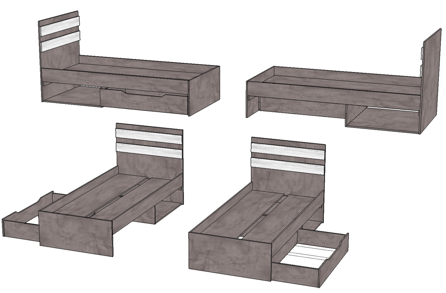 Кровать односпальная "Лондон" КМК 0467.18 (левая, правая) с ящиком №5