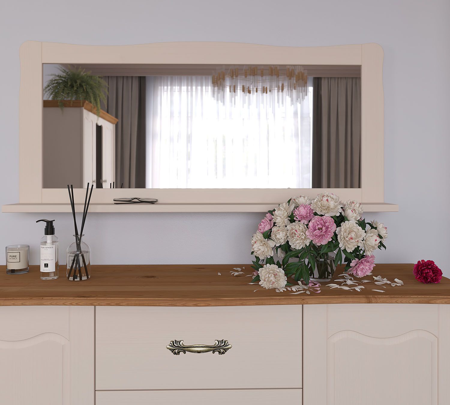 Зеркало настенное с полкой "Лебо" №0