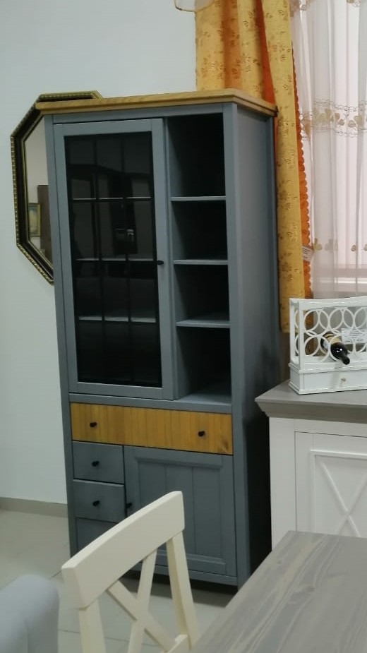 Шкаф для посуды "Сканди" 1113СТЧ стеклянная и глухая двери №0