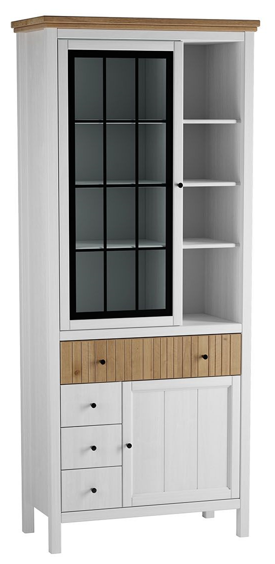 Шкаф для посуды "Сканди" 1113СТЧ стеклянная и глухая двери №3