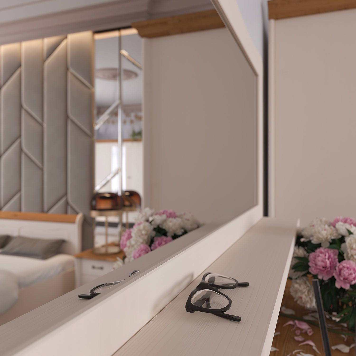 Зеркало настенное с полкой "Лебо" №1