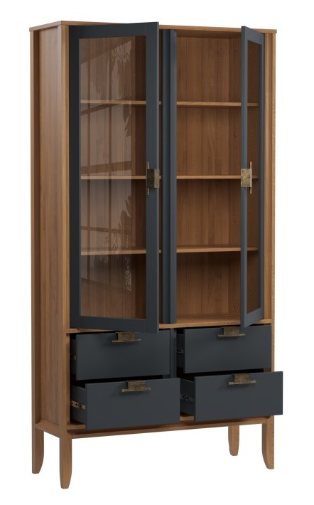 Шкаф для посуды "Бридж" широкий с 2-мя стеклянными дверями и 4-мя ящиками №2