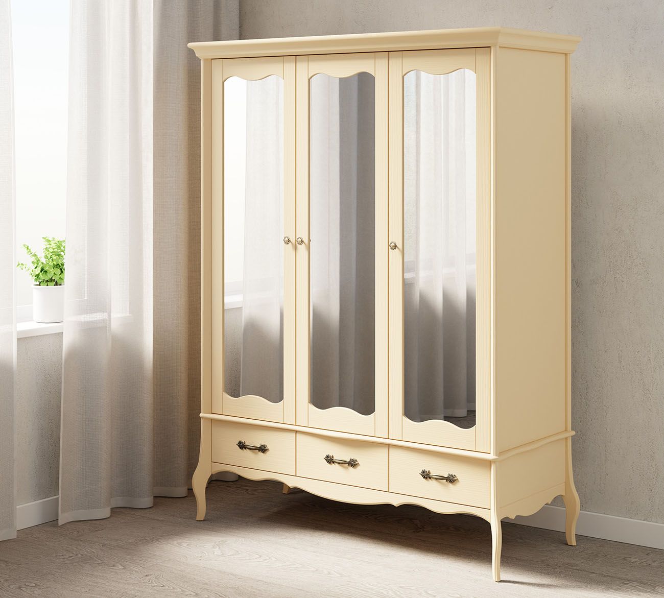 Шкаф трехдверный с зеркальными дверями "Лебо" №0