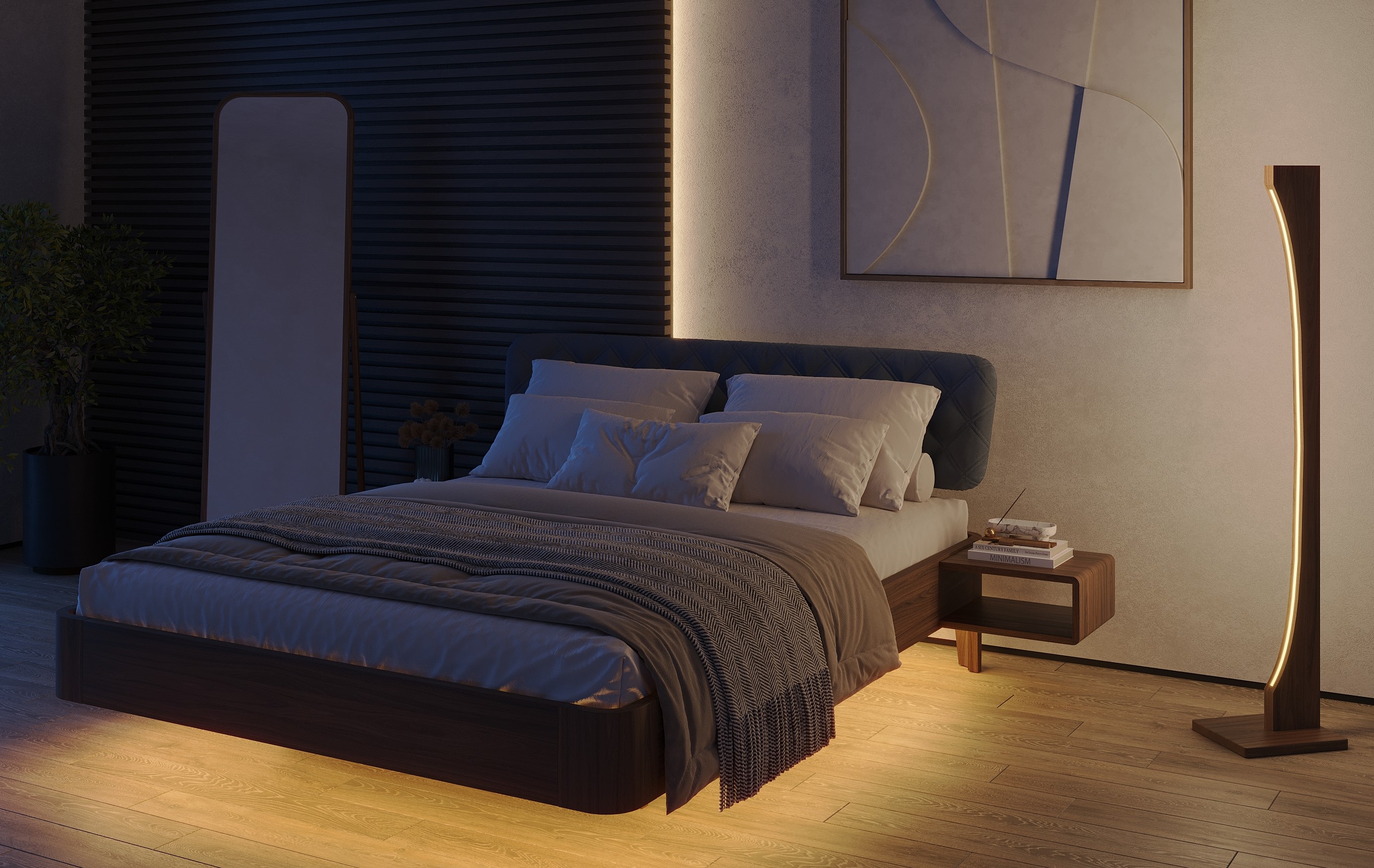 Кровать "ButterFly" с подсветкой и тумбочками RO196 №1