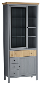 Шкаф для посуды "Сканди" 1113СТЧ стеклянная и глухая двери