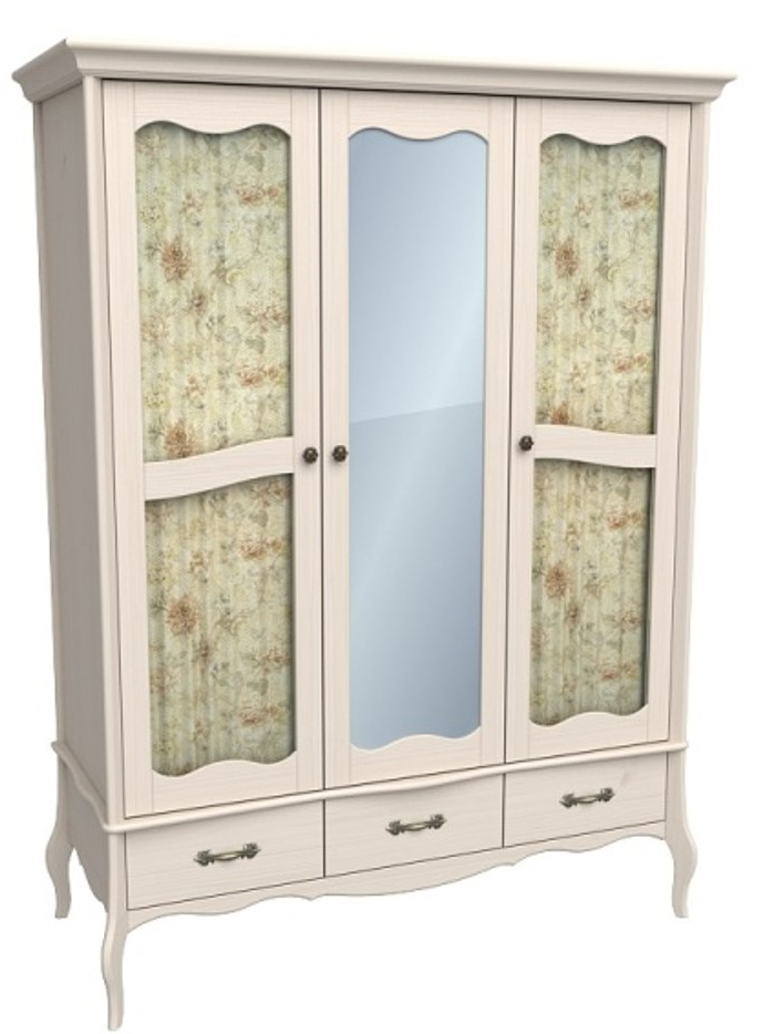 Шкаф трехдверный со стеклянными дверями и зеркалом "Лебо" №1